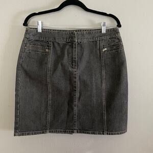 City DKNY Gray Black Denim Mini Skirt Zip Pocket Y2K Size 10 Y2K Grunge Edgy